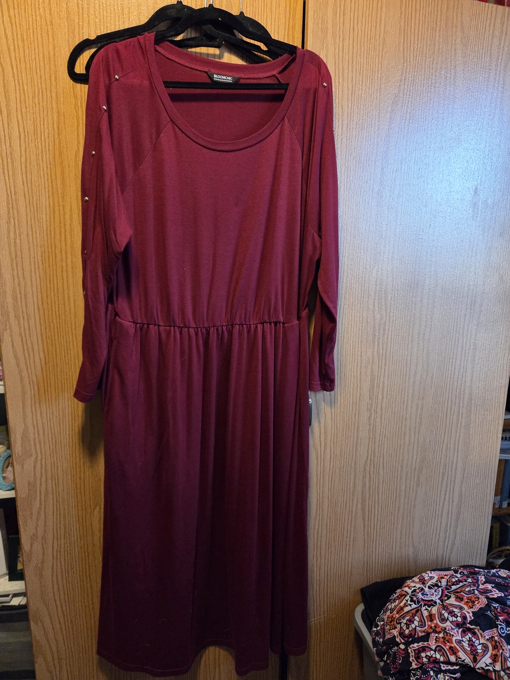 BloomChic Burgundy Long Sleeve Midi Dress